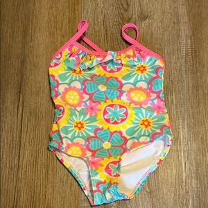 Girls' Ocean Pacific Floral One-Piece Swimsuit - Pink & Turquoise